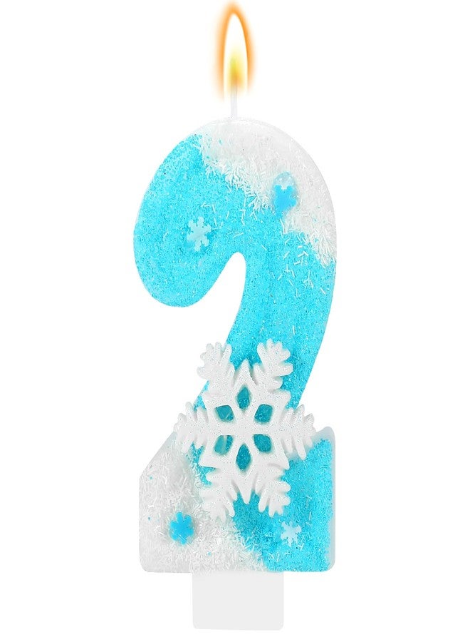 IDIJOLI Frozen Birthday Candle Snowflake Number 2 Candle Cake Topper Cupcake Decor Frozen 2nd Birthday Party Decorations Anniversary Celebrations Supplies Favors - Image 1